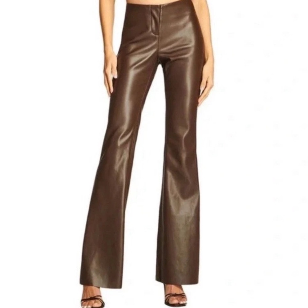 I.AM.GIA Brown Faux Leather High Waisted Flare Leg Pants XS